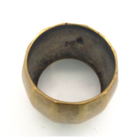 Set of 5 Vintage Solid Brass MCM Hollywood Regency 12 Sided Barrel Napkin Rings - Picture 6 of 7